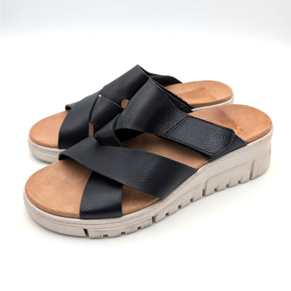 Vionic Uptown Sunset Slide Sandals Women's Black Leather Size US10 EU41